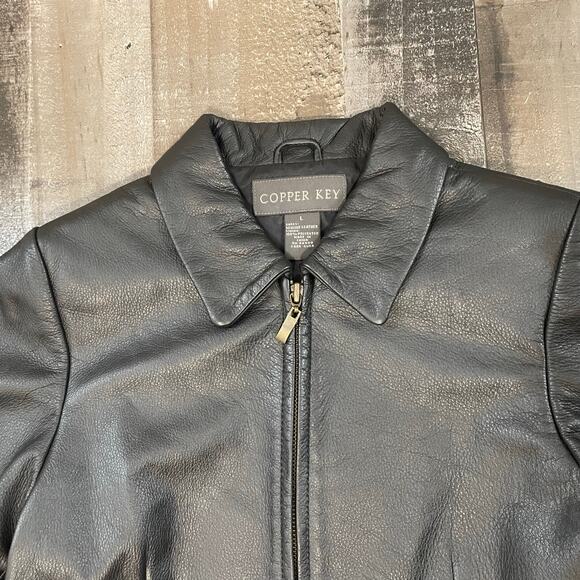 Copper Key Leather Jacket Long Sleeve Full-Zip Black Girls US Size L Large - Picture 8 of 12